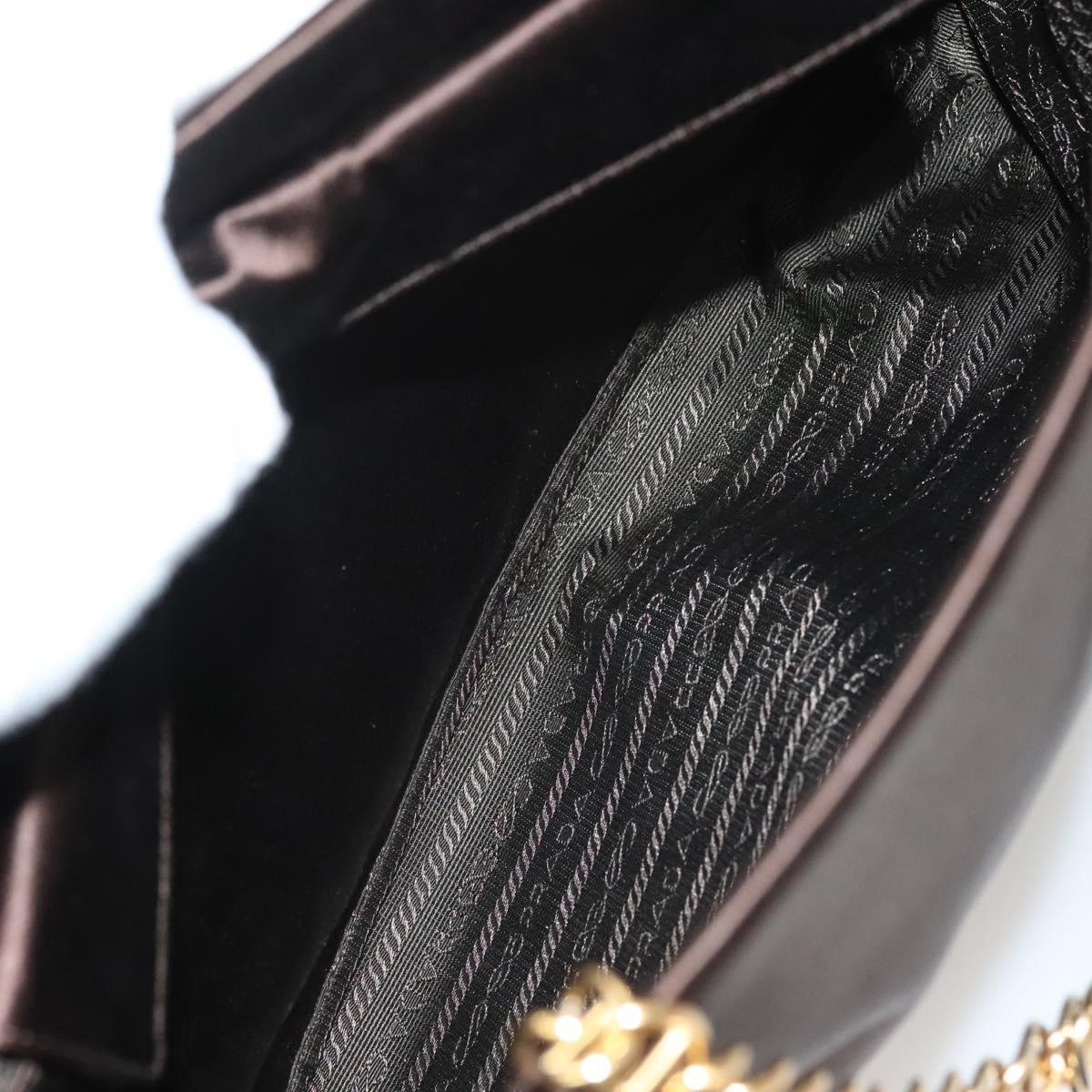 PRADA Chain Tote Bag Satin Brown Gold Auth 127862
