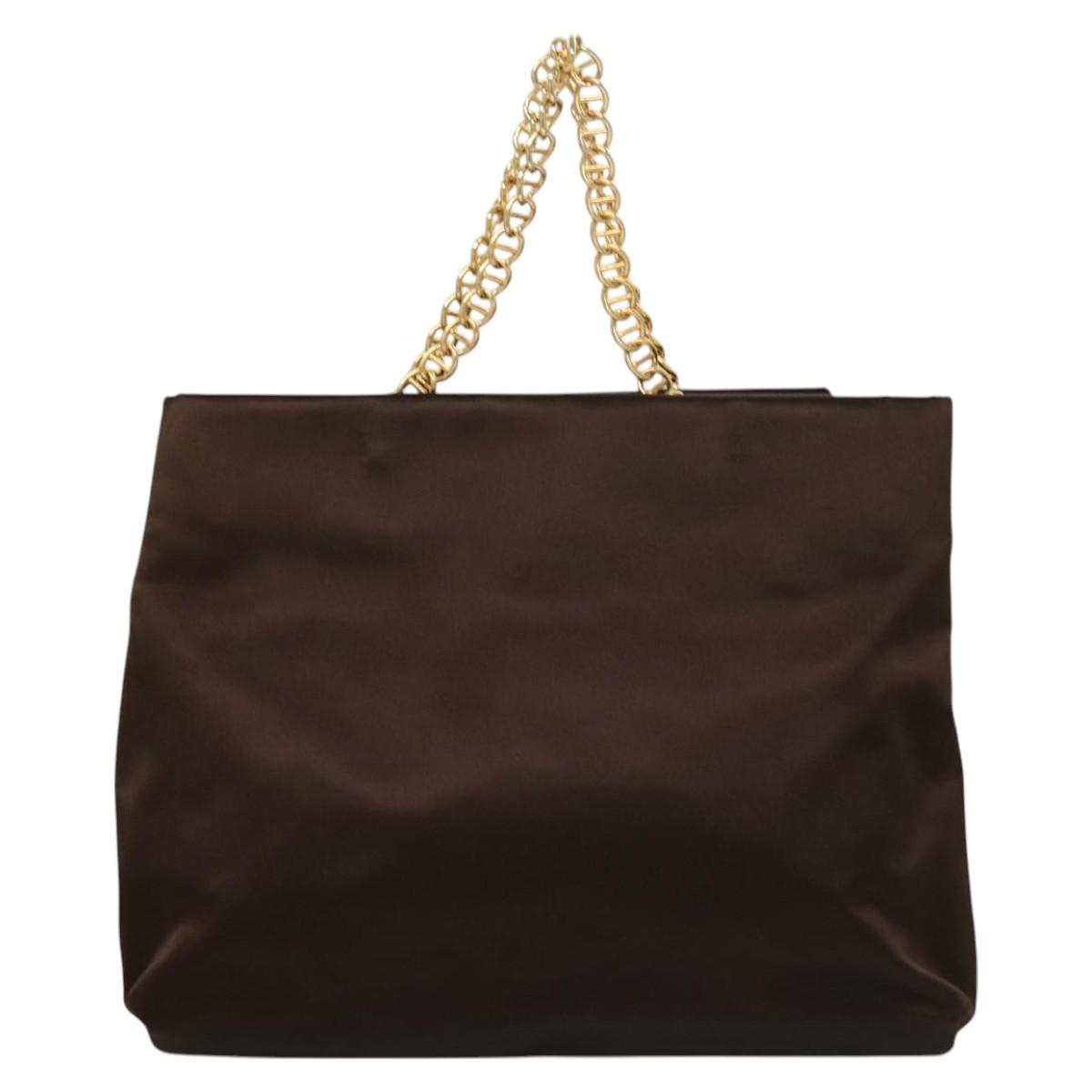 PRADA Chain Tote Bag Satin Brown Gold Auth 127862