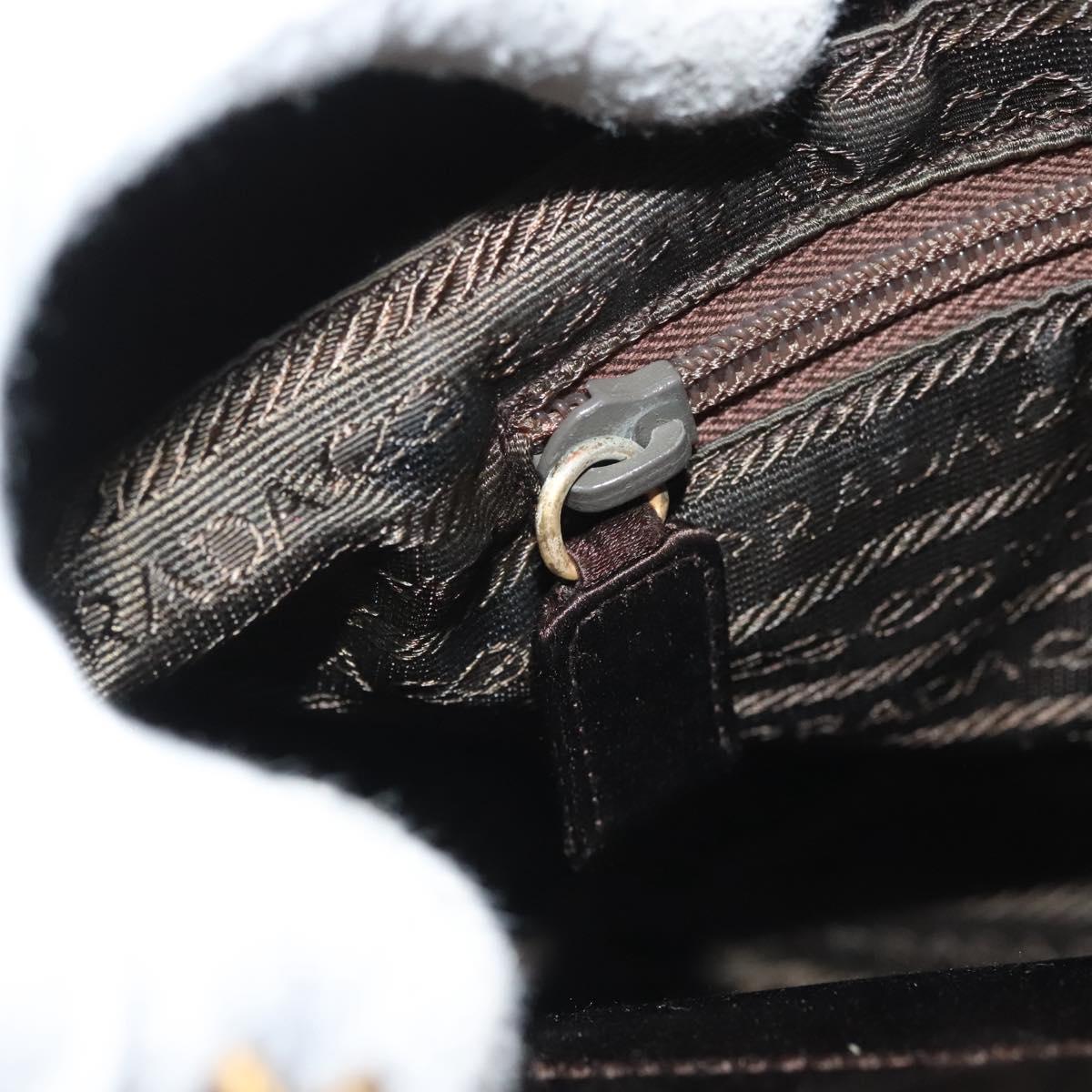 PRADA Chain Tote Bag Satin Brown Gold Auth 127862