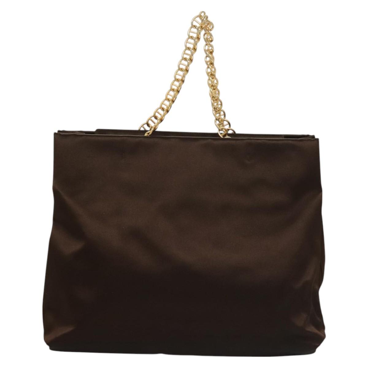 PRADA Chain Tote Bag Satin Brown Gold Auth 127862