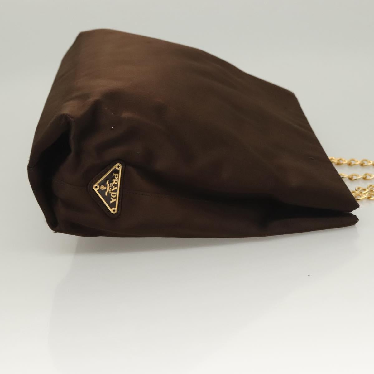 PRADA Chain Tote Bag Satin Brown Gold Auth 127862