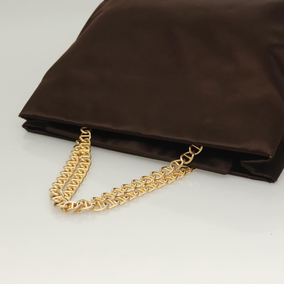 PRADA Chain Tote Bag Satin Brown Gold Auth 127862