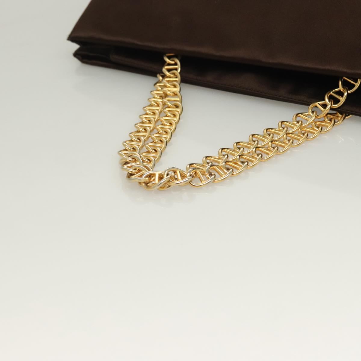 PRADA Chain Tote Bag Satin Brown Gold Auth 127862
