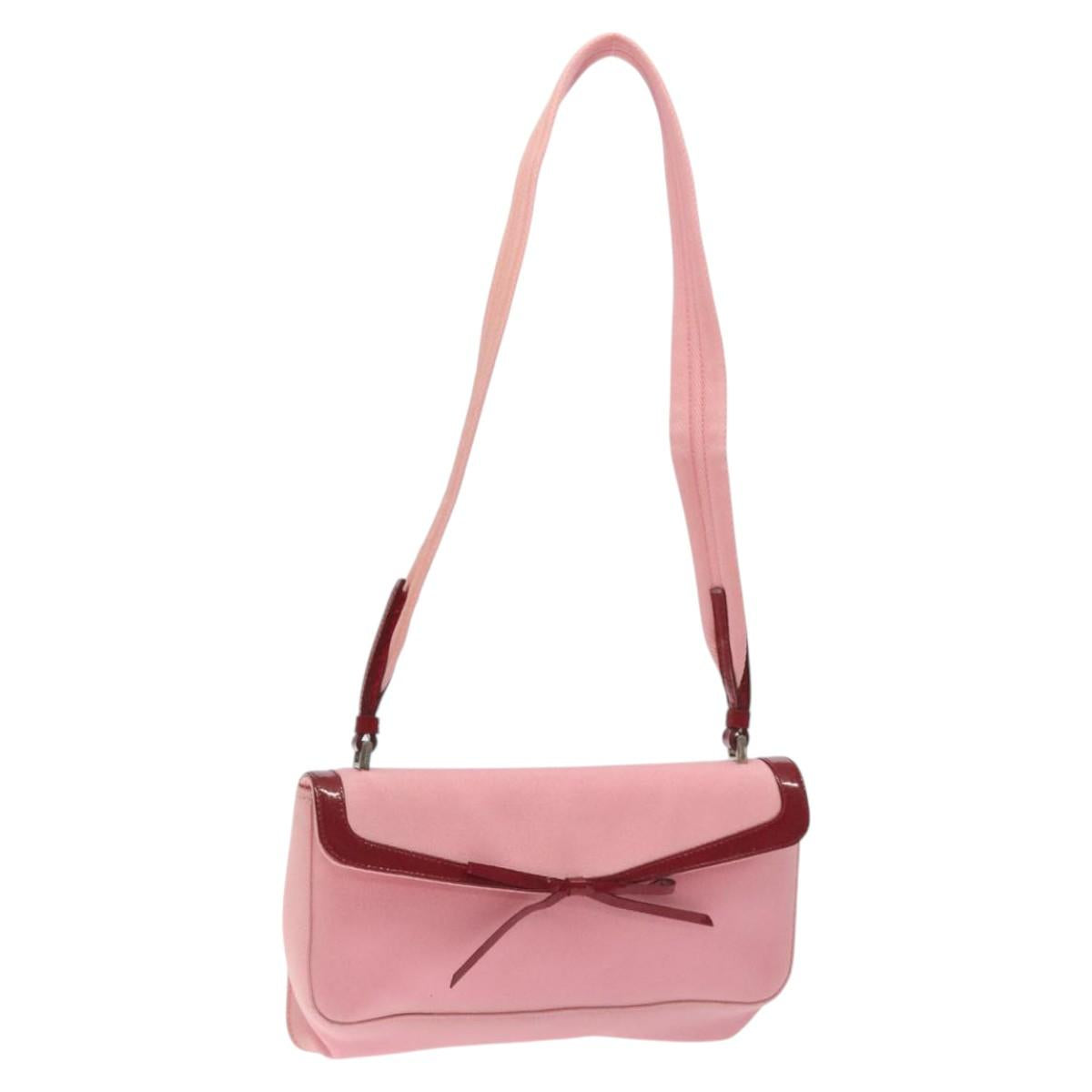 PRADA Shoulder Bag Canvas Pink Silver Auth 127866