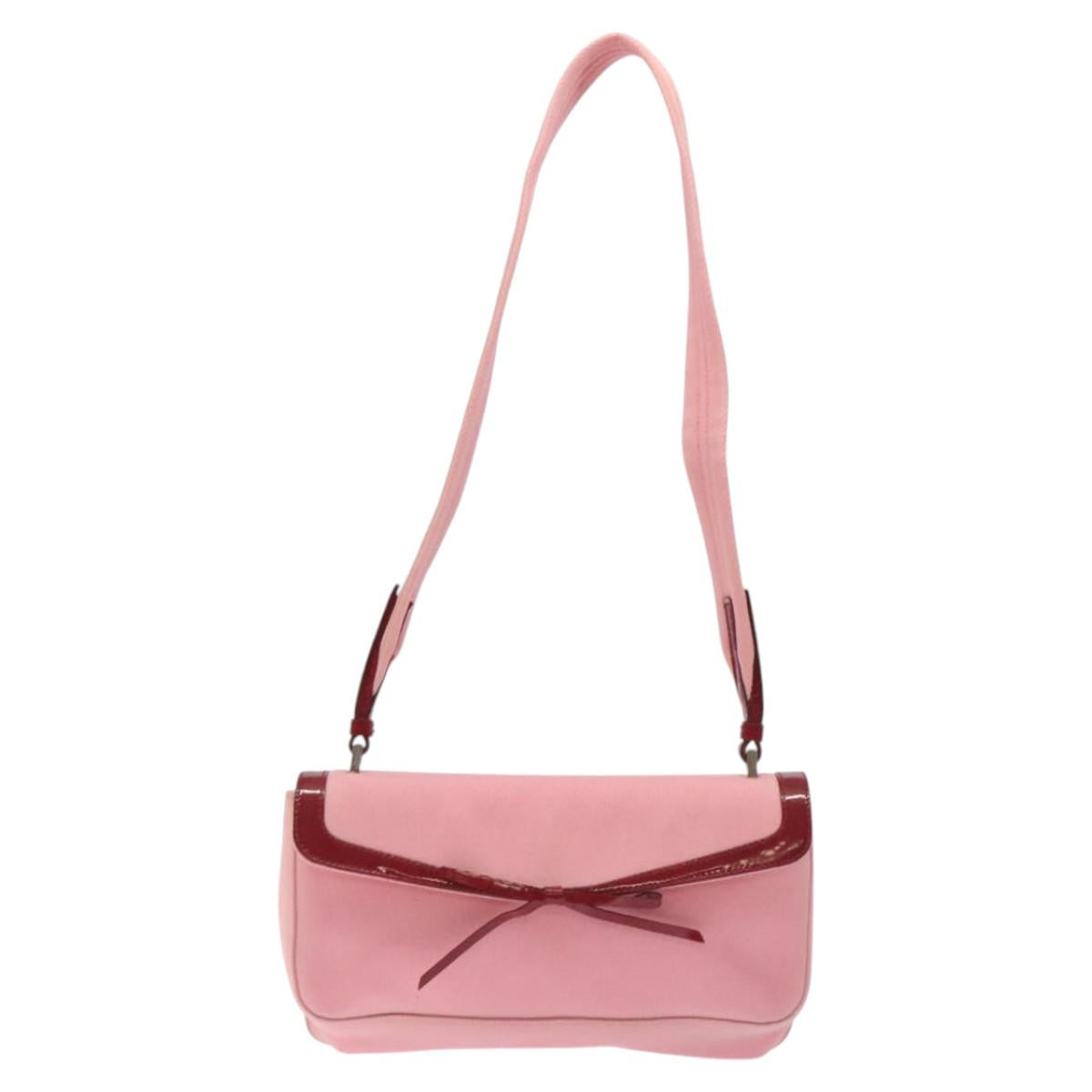 PRADA Shoulder Bag Canvas Pink Silver Auth 127866