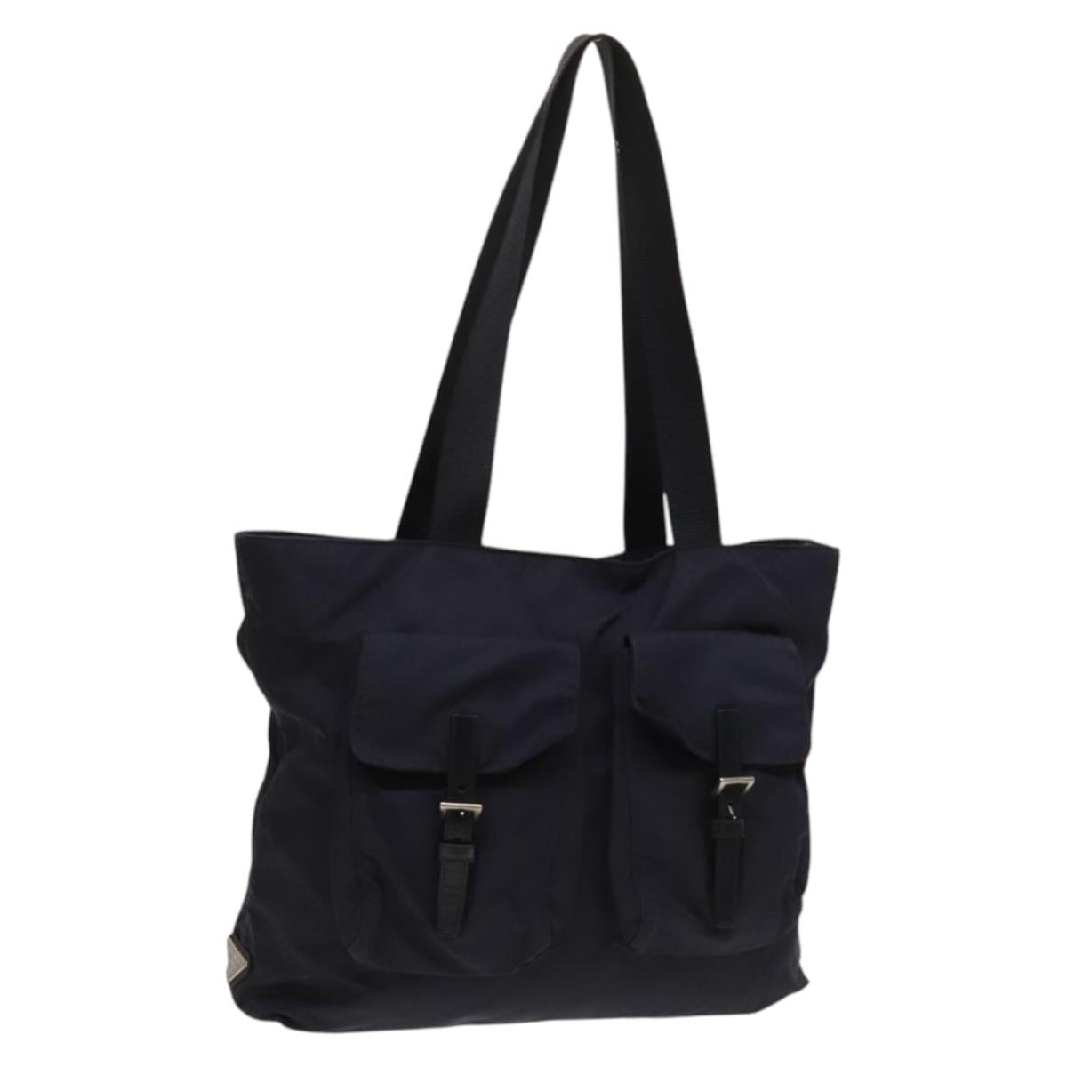 PRADA Tote Bag Nylon Navy Silver Auth 127867