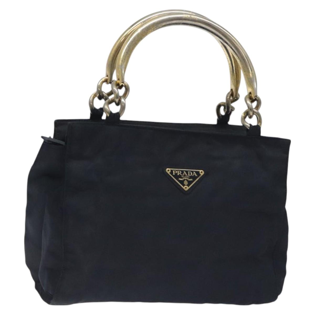 PRADA Hand Bag Nylon Black Gold Auth 127868