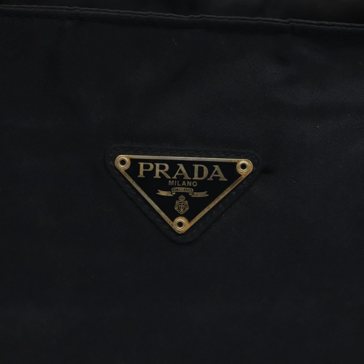 PRADA Hand Bag Nylon Black Gold Auth 127868