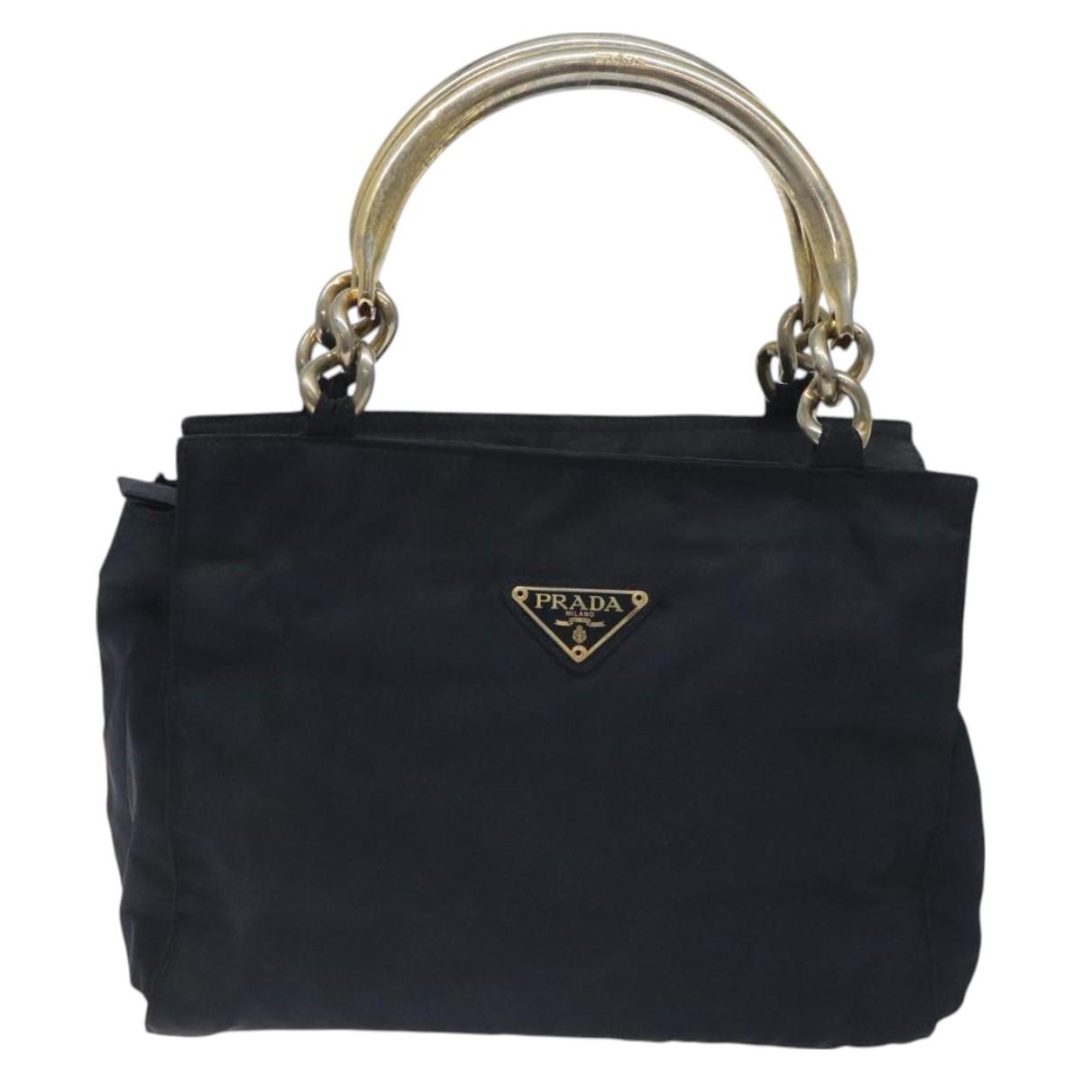 PRADA Hand Bag Nylon Black Gold Auth 127868