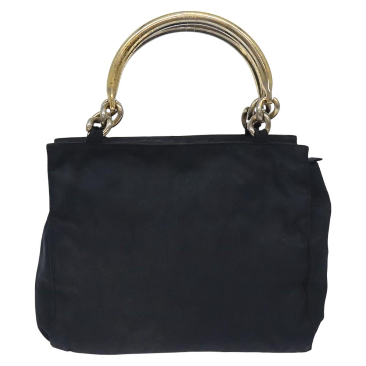 PRADA Hand Bag Nylon Black Gold Auth 127868