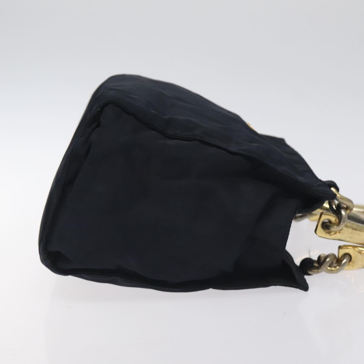 PRADA Hand Bag Nylon Black Gold Auth 127868