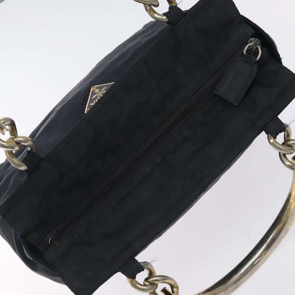 PRADA Hand Bag Nylon Black Gold Auth 127868
