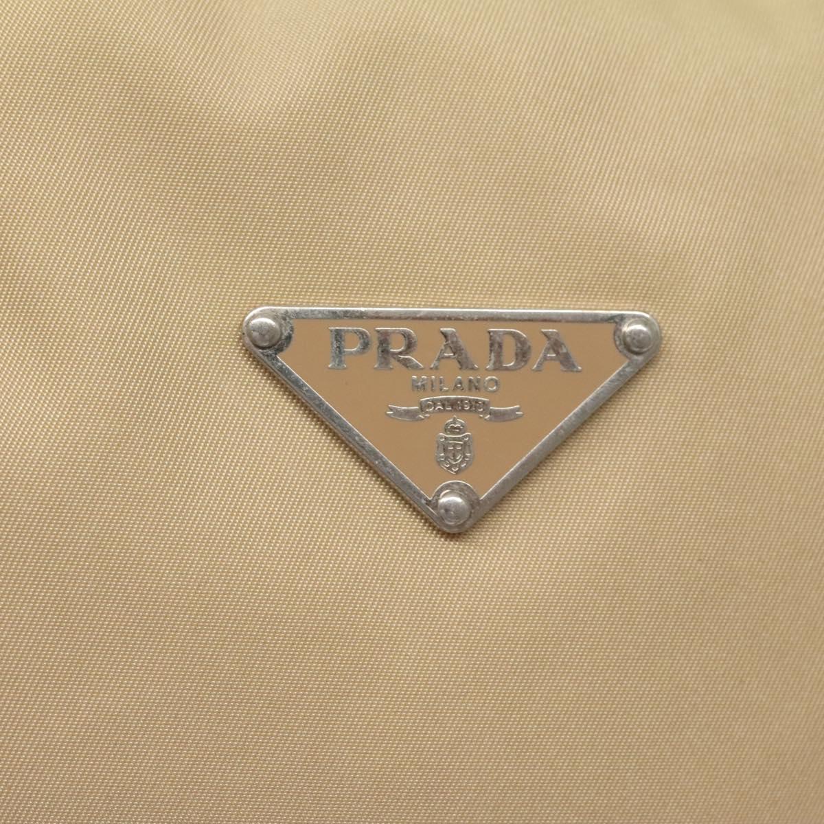 PRADA Hand Bag Nylon Beige Silver Auth 127869
