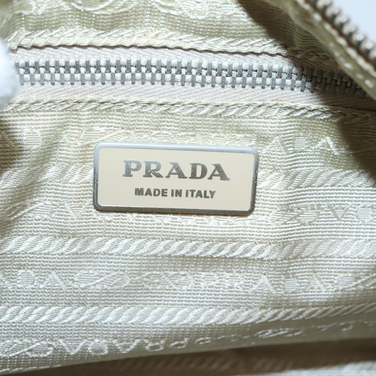 PRADA Hand Bag Nylon Beige Silver Auth 127869