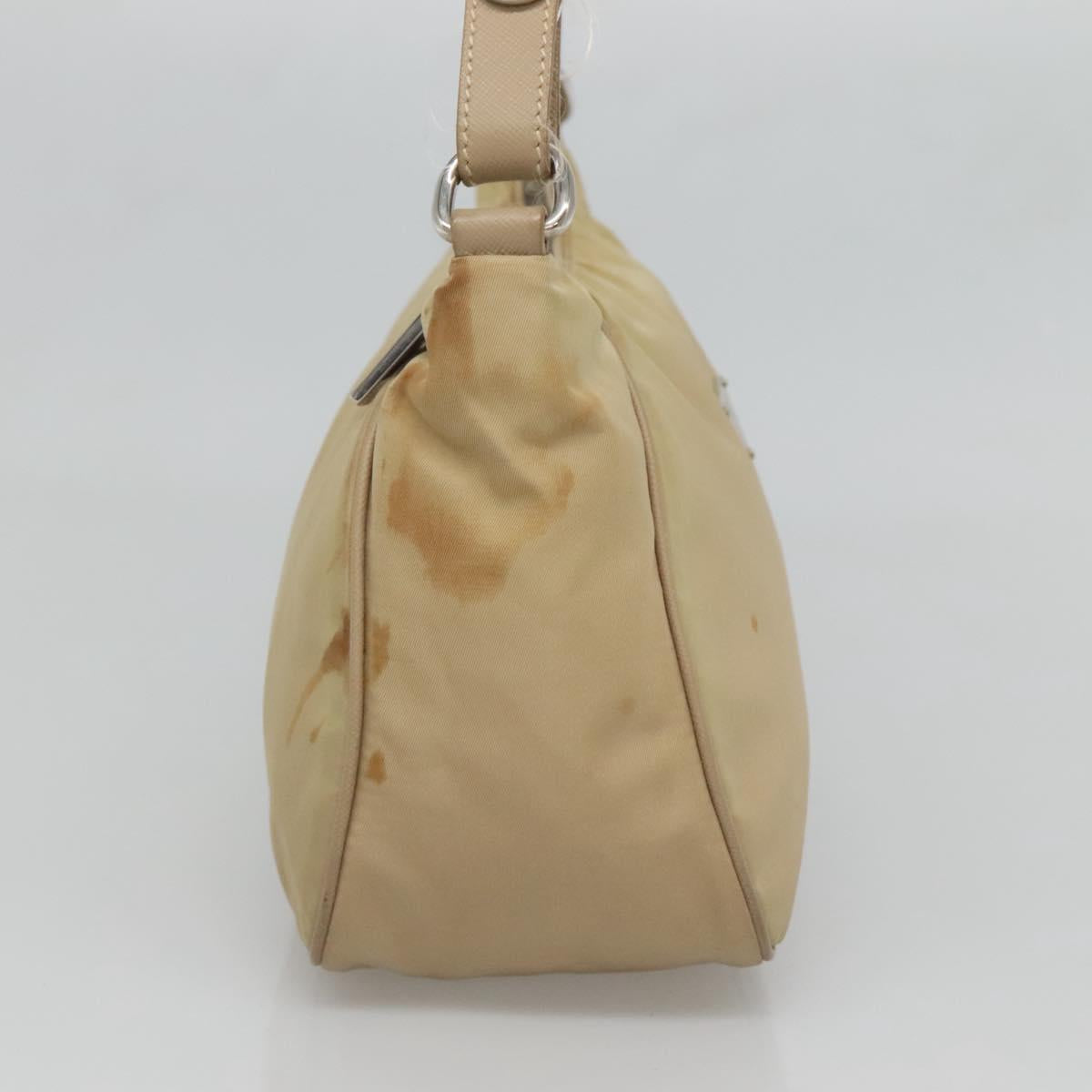 PRADA Hand Bag Nylon Beige Silver Auth 127869