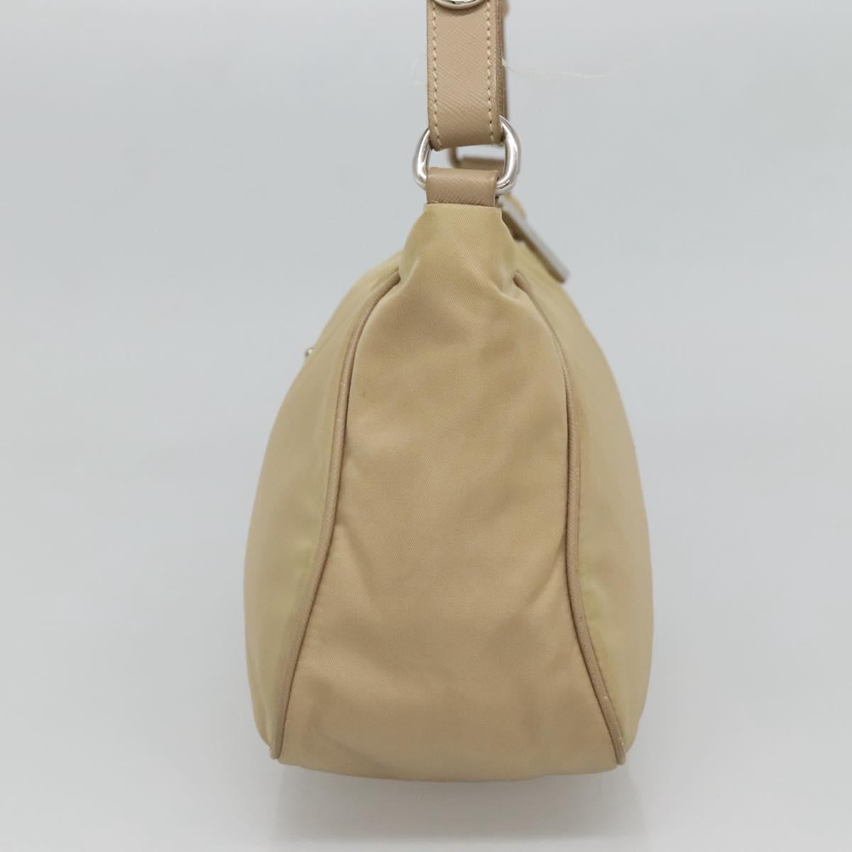PRADA Hand Bag Nylon Beige Silver Auth 127869