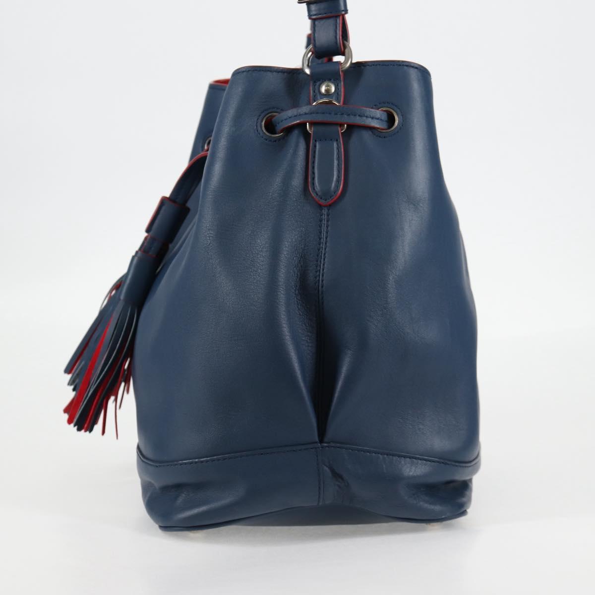 PRADA Shoulder Bag Leather Blue Silver Auth 127875V