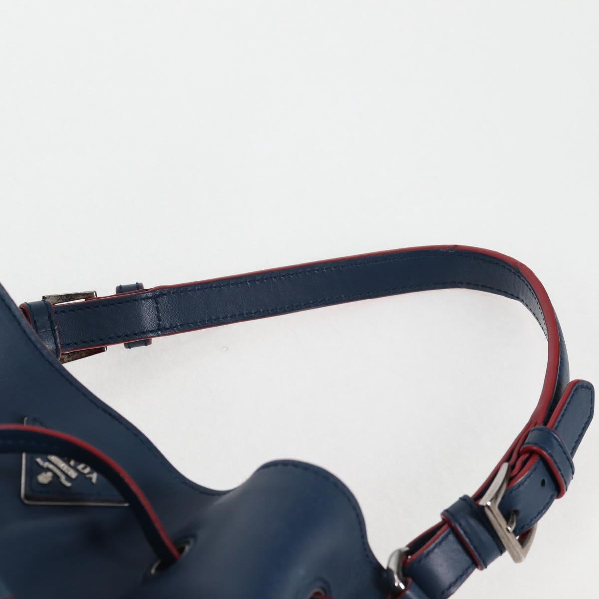 PRADA Shoulder Bag Leather Blue Silver Auth 127875V
