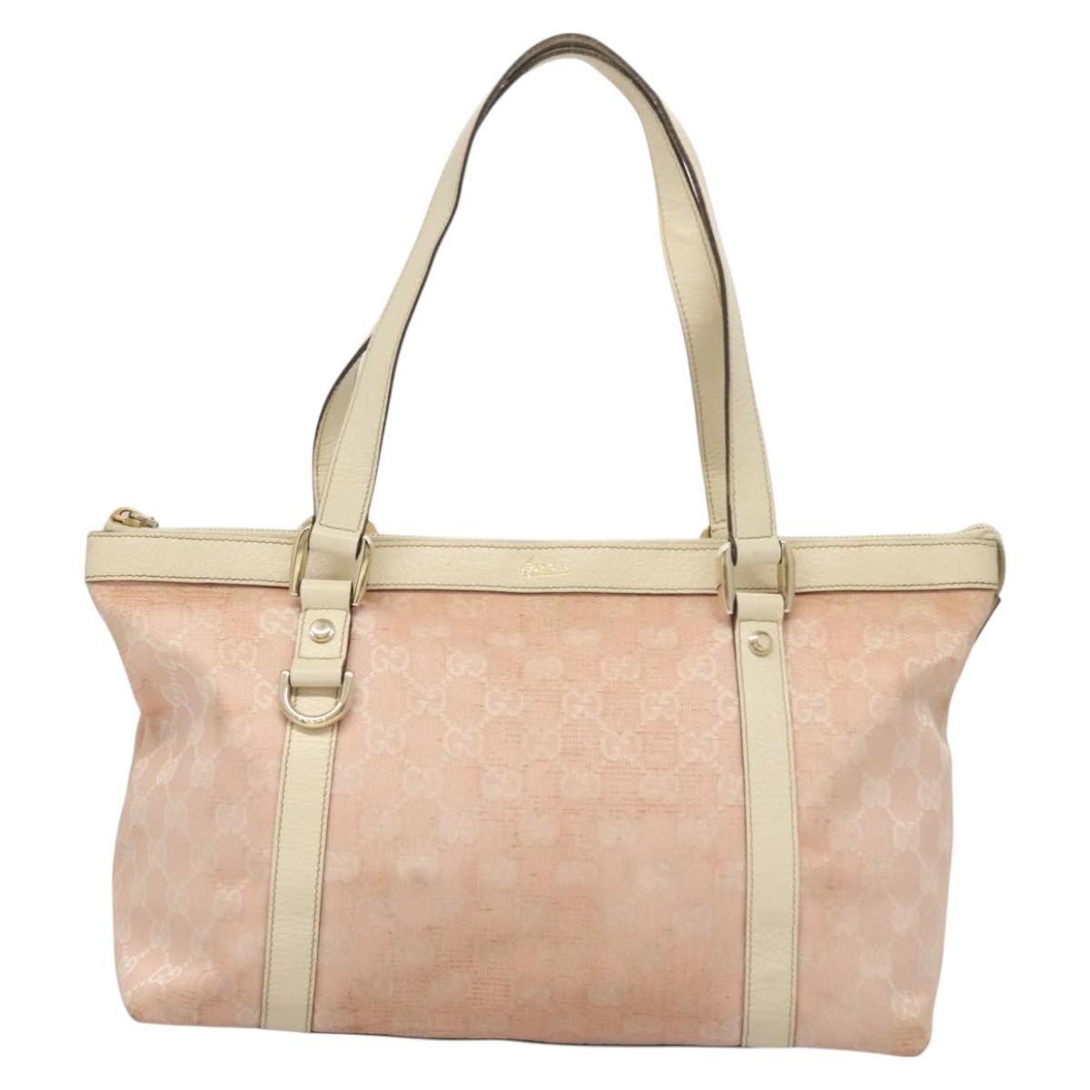 GUCCI GG Canvas Hand Bag Gold Pink 141470 Auth 127877