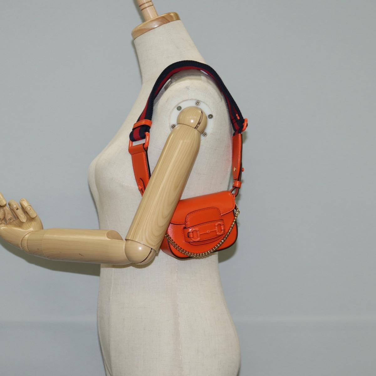 GUCCI Sherry Line Shoulder Bag Leather Orange Red Navy 726863 Auth 127887M