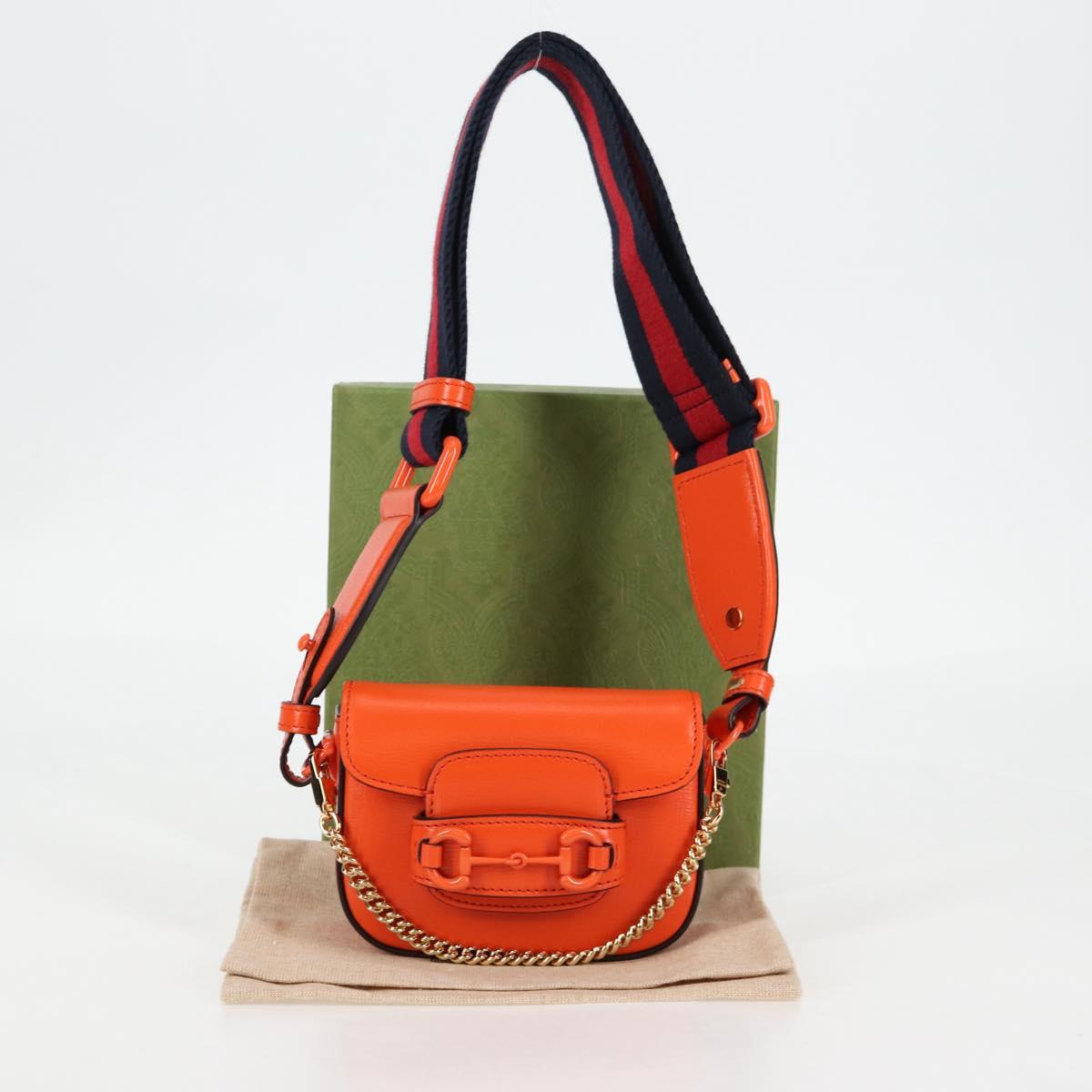 GUCCI Sherry Line Shoulder Bag Leather Orange Red Navy 726863 Auth 127887M