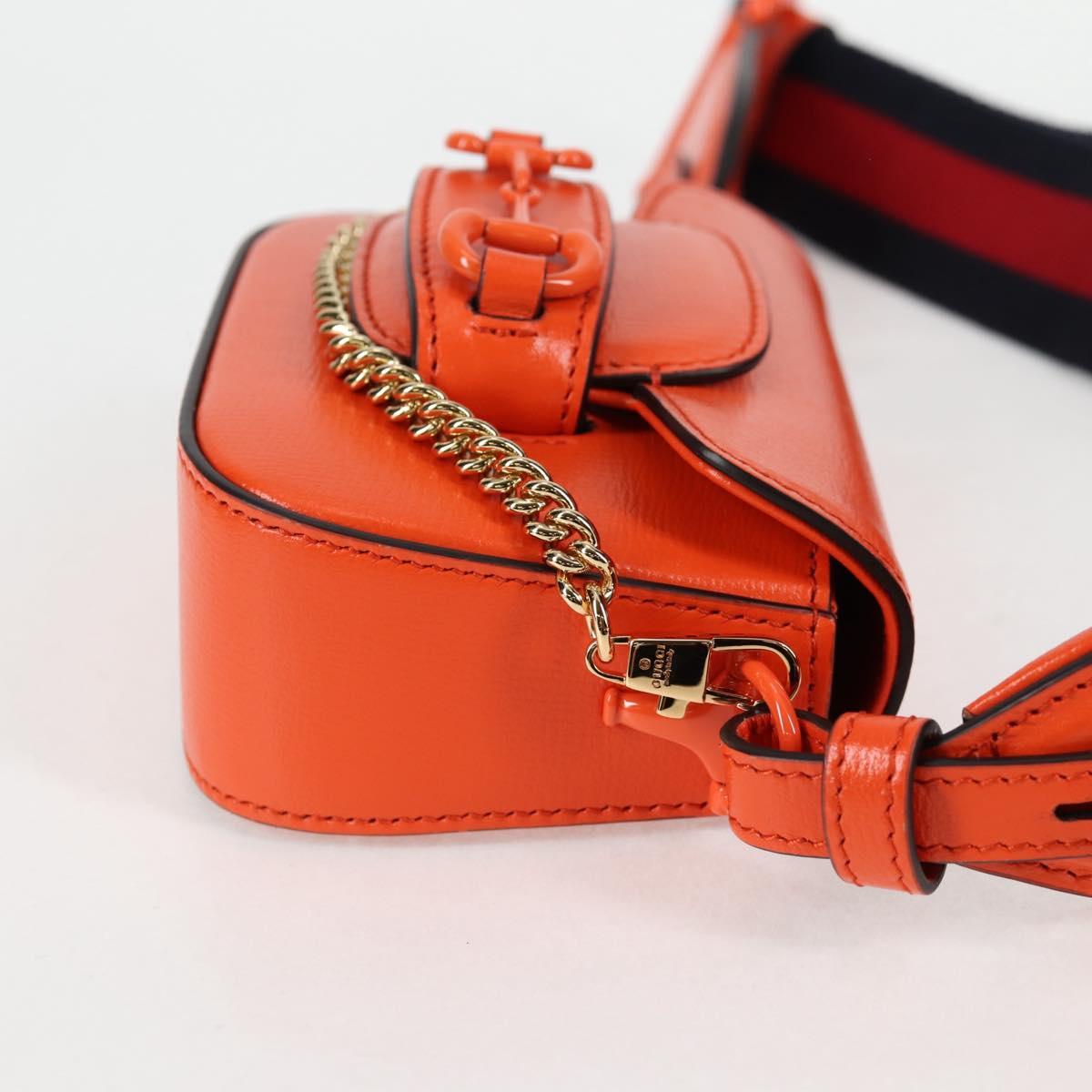GUCCI Sherry Line Shoulder Bag Leather Orange Red Navy 726863 Auth 127887M
