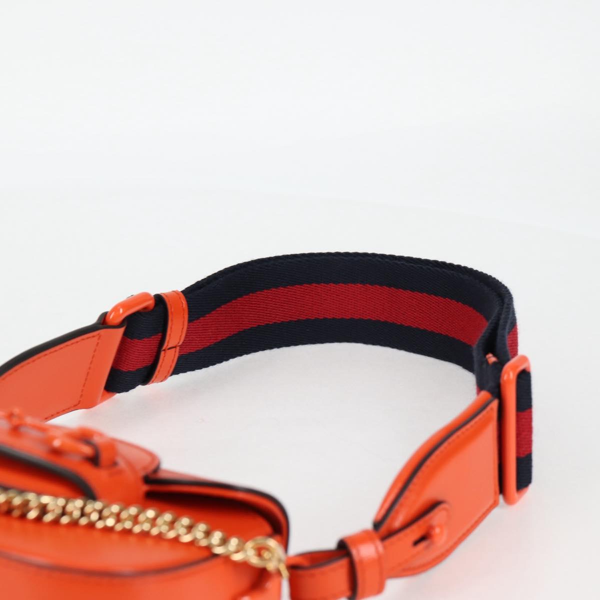 GUCCI Sherry Line Shoulder Bag Leather Orange Red Navy 726863 Auth 127887M
