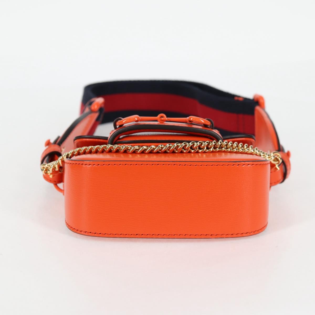 GUCCI Sherry Line Shoulder Bag Leather Orange Red Navy 726863 Auth 127887M