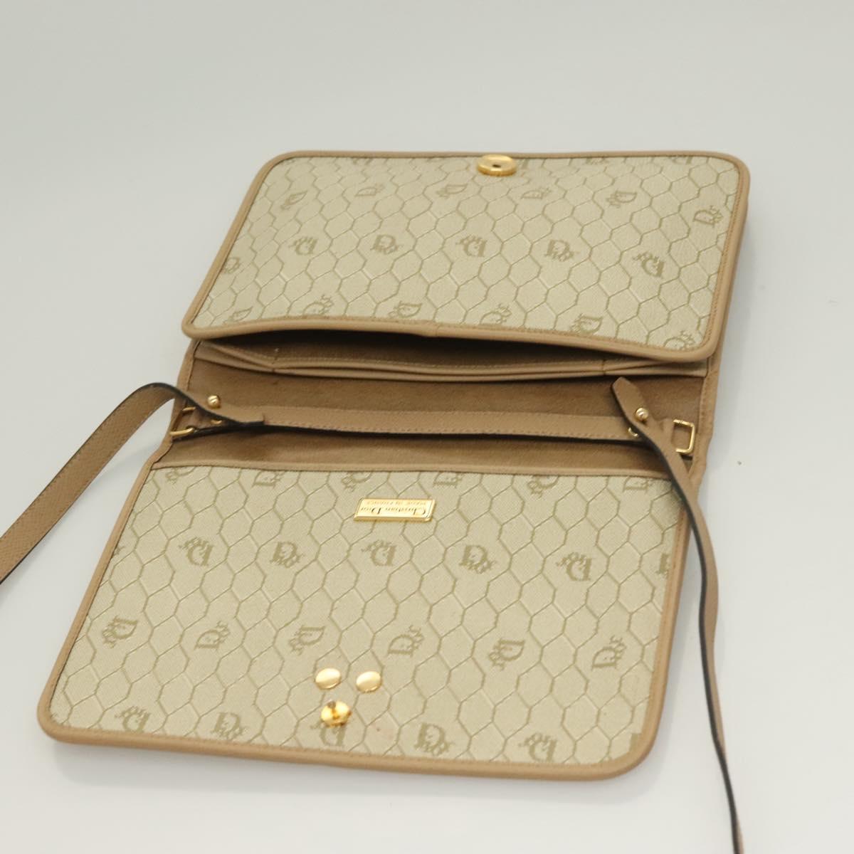 Christian Dior Shoulder Bag Leather Beige Gold Auth 127889