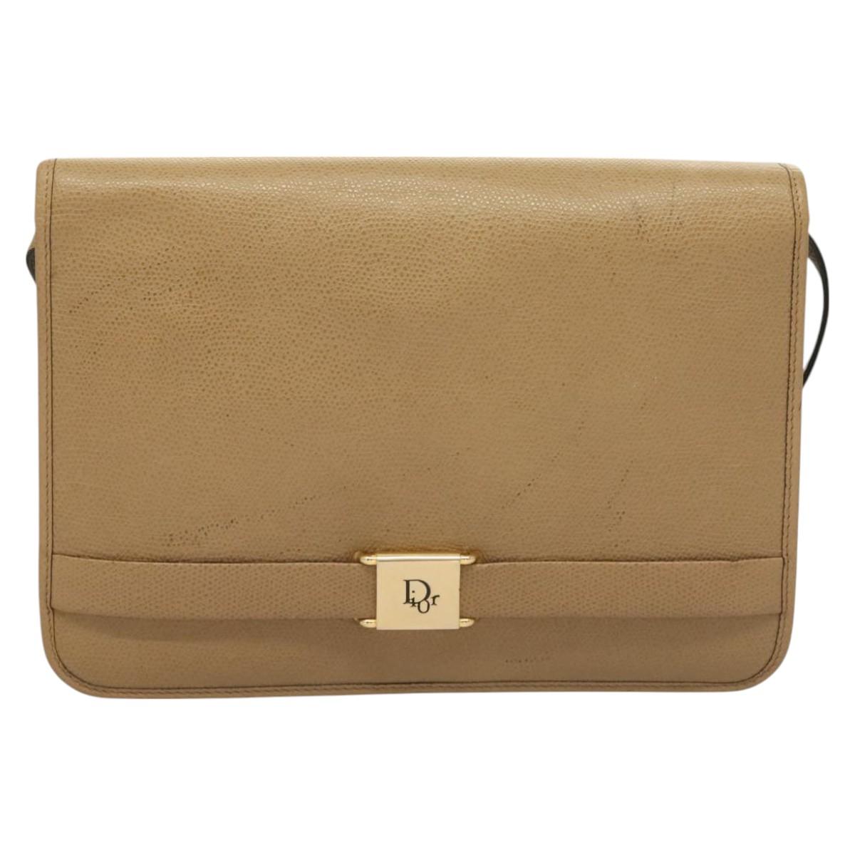 Christian Dior Shoulder Bag Leather Beige Gold Auth 127889