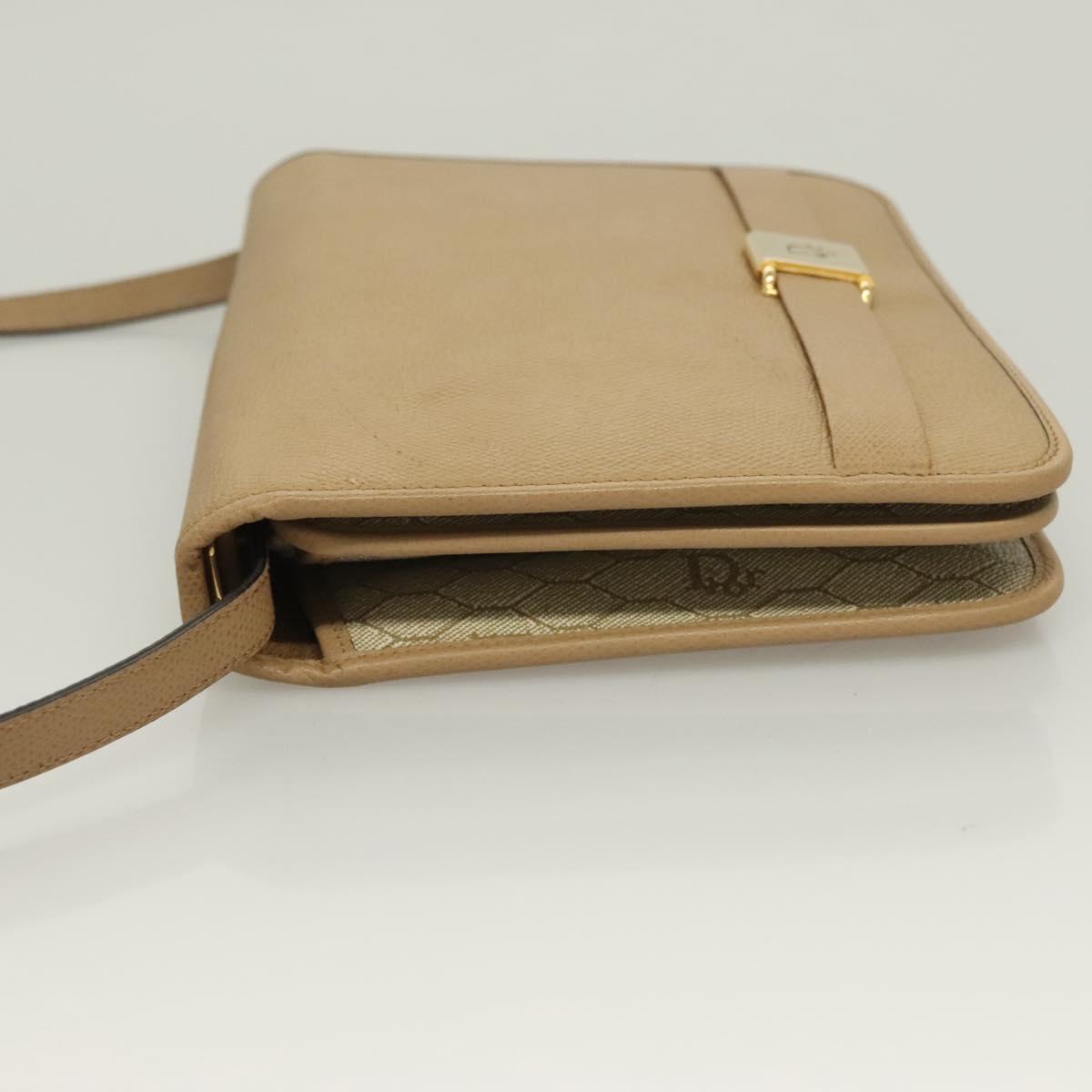 Christian Dior Shoulder Bag Leather Beige Gold Auth 127889