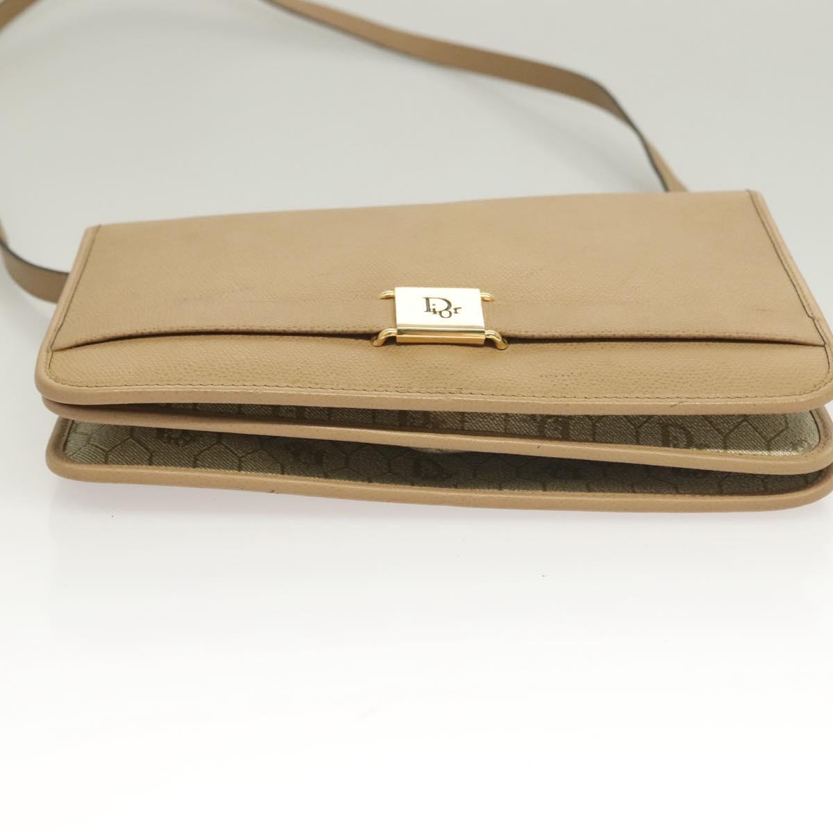 Christian Dior Shoulder Bag Leather Beige Gold Auth 127889