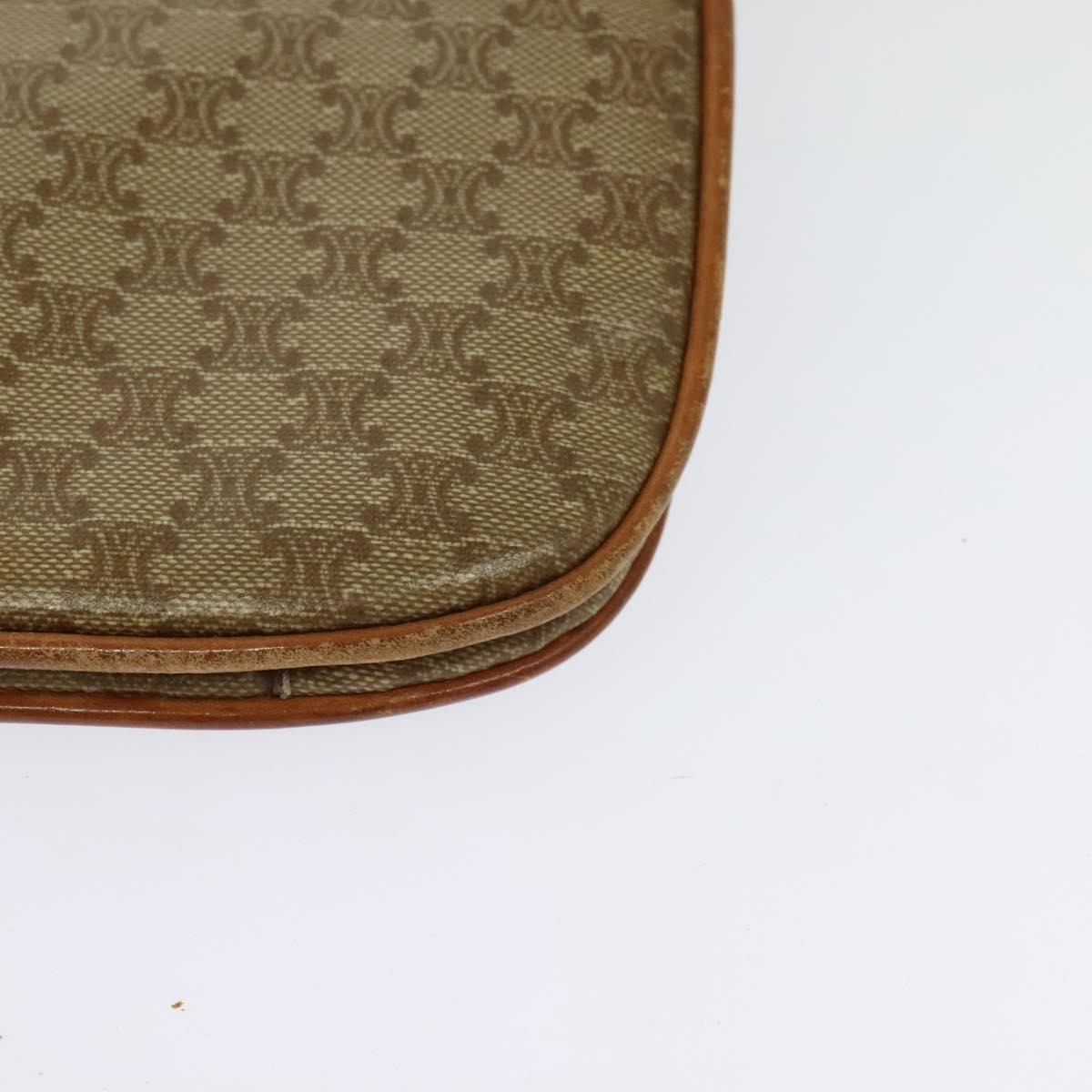 CELINE Macadam Canvas Shoulder Bag Beige Gold Auth 127903