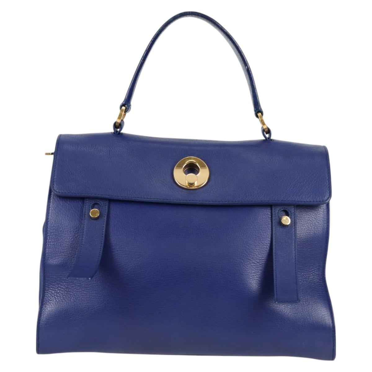 SAINT LAURENT Shoulder Bag Leather 2way Blue Gold 313456 Auth 127908V