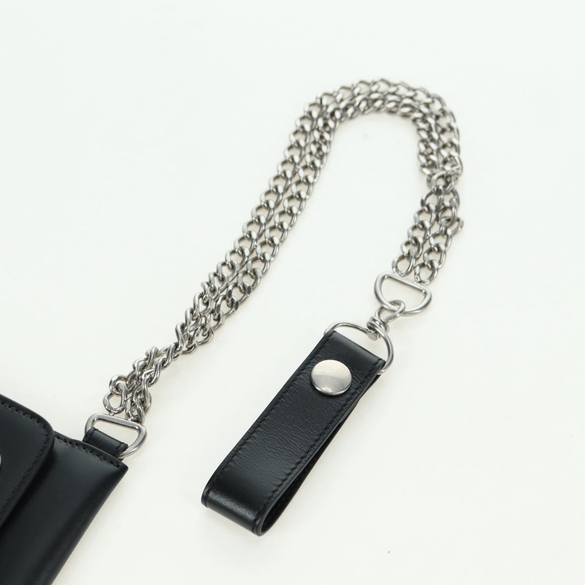 CELINE Chain Wallet Leather Silver Black 10C633-38SI Auth 127916