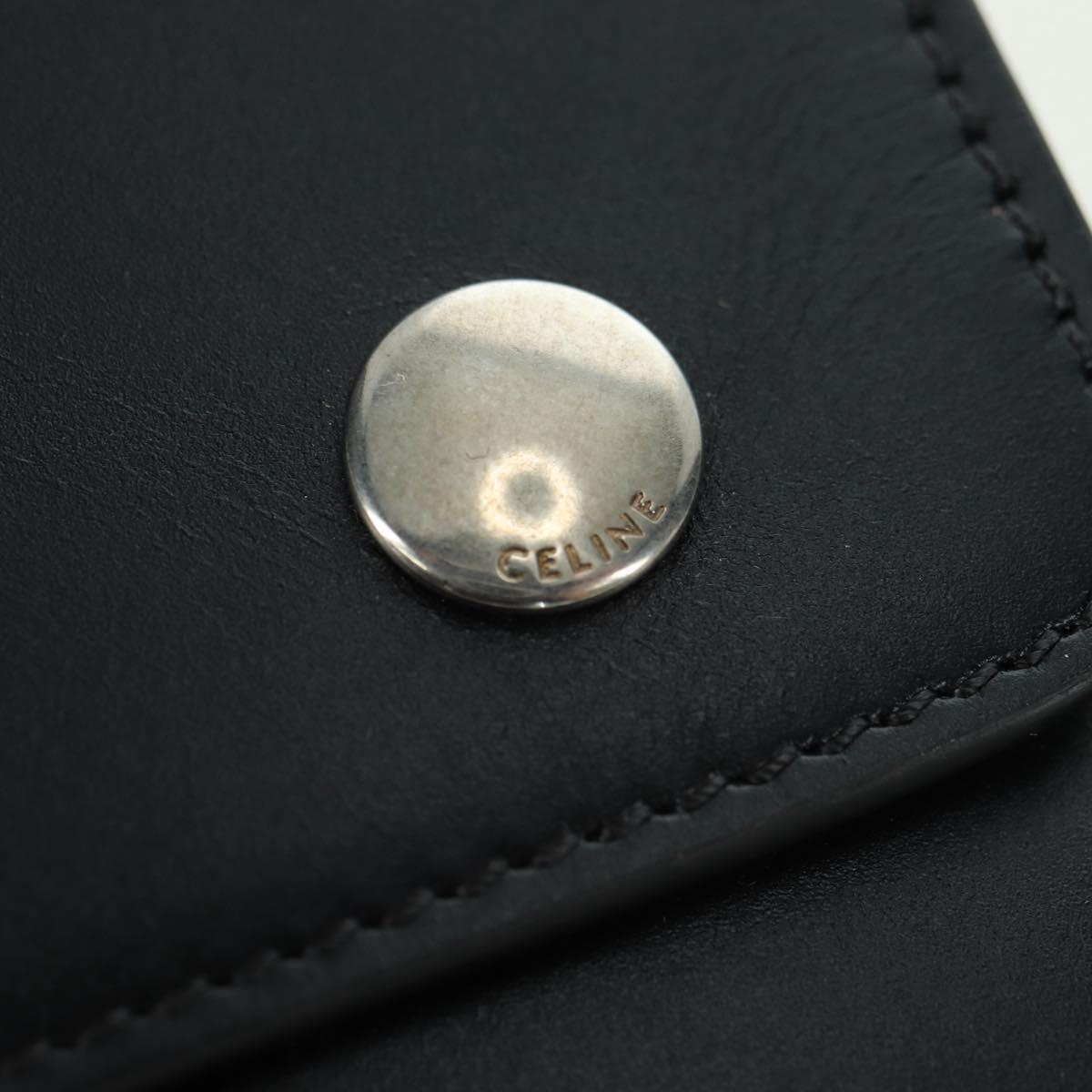 CELINE Chain Wallet Leather Silver Black 10C633-38SI Auth 127916