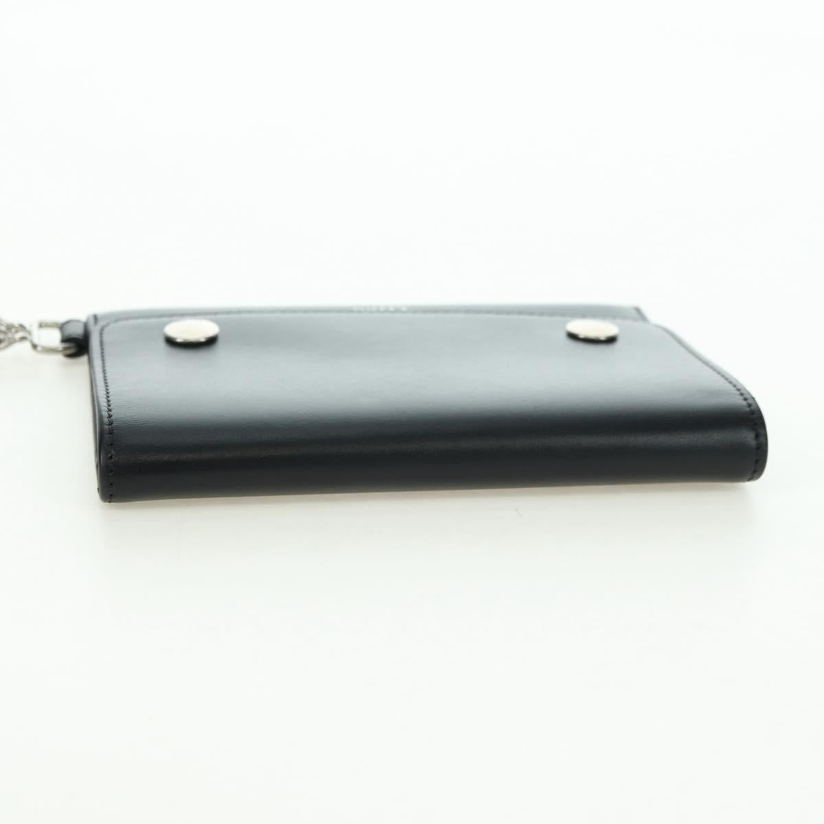 CELINE Chain Wallet Leather Silver Black 10C633-38SI Auth 127916