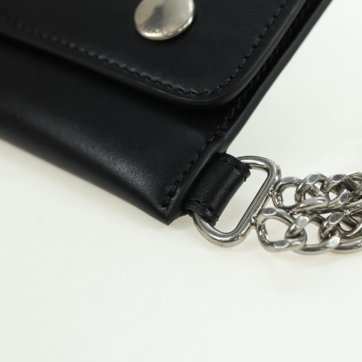 CELINE Chain Wallet Leather Silver Black 10C633-38SI Auth 127916
