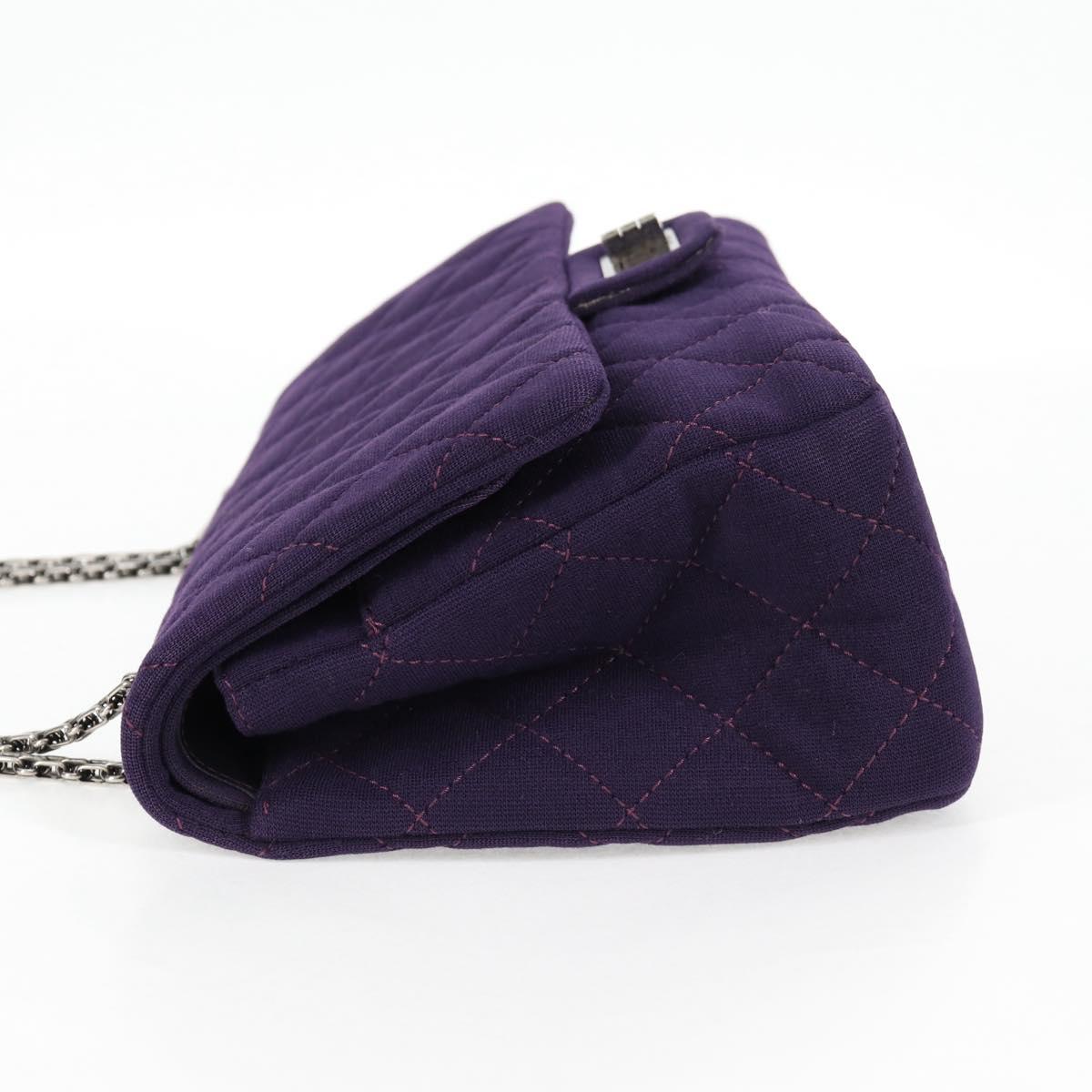 CHANEL Matelasse 2.55 Double Flap Chain Bag Cotton Purple CC Auth 127929M