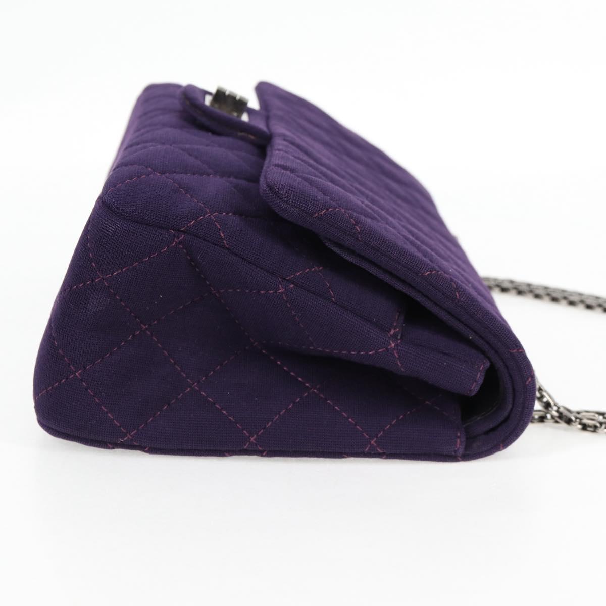 CHANEL Matelasse 2.55 Double Flap Chain Bag Cotton Purple CC Auth 127929M