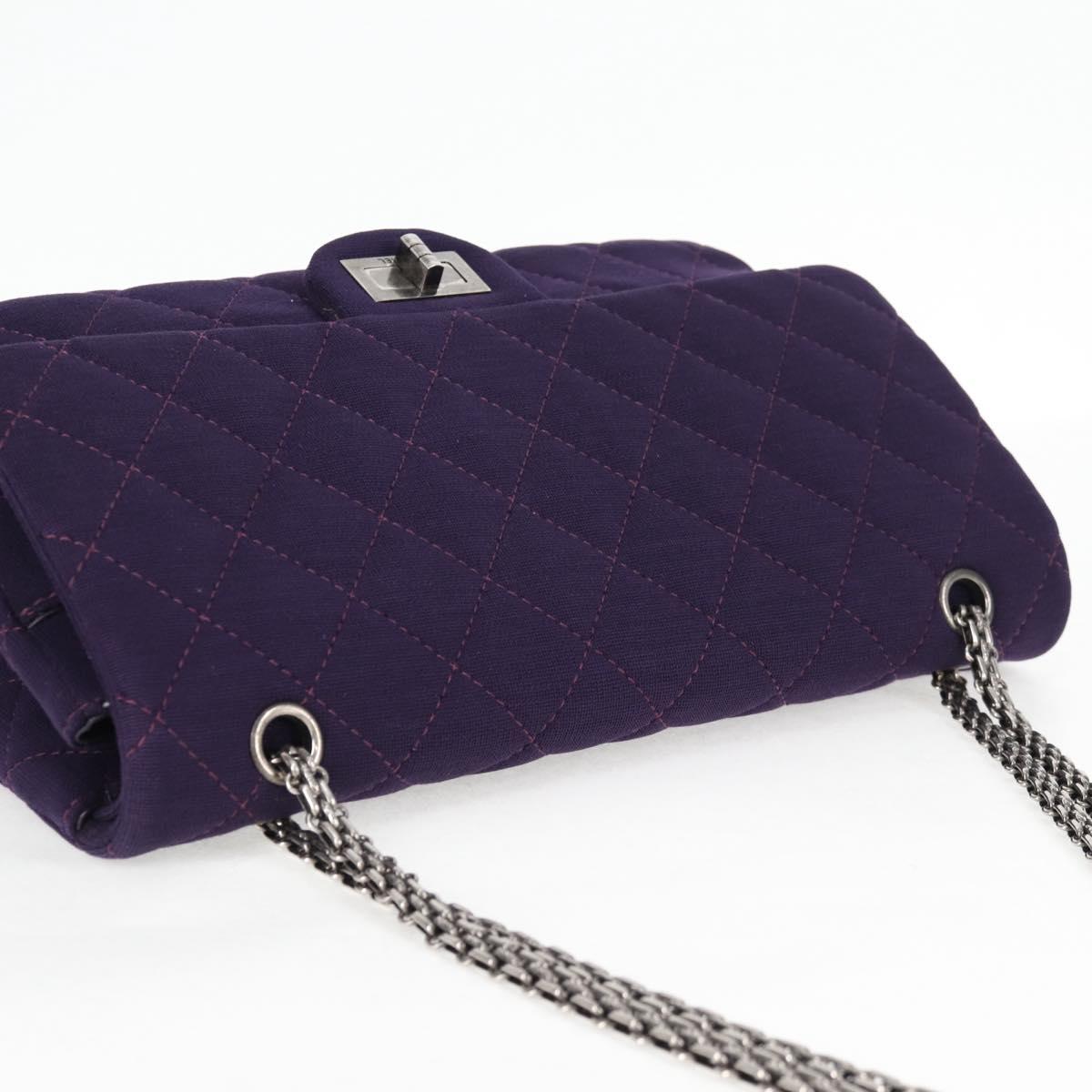 CHANEL Matelasse 2.55 Double Flap Chain Bag Cotton Purple CC Auth 127929M