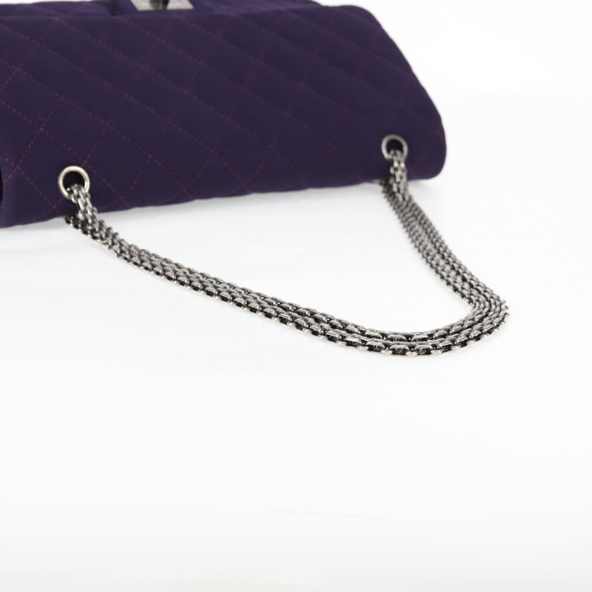 CHANEL Matelasse 2.55 Double Flap Chain Bag Cotton Purple CC Auth 127929M