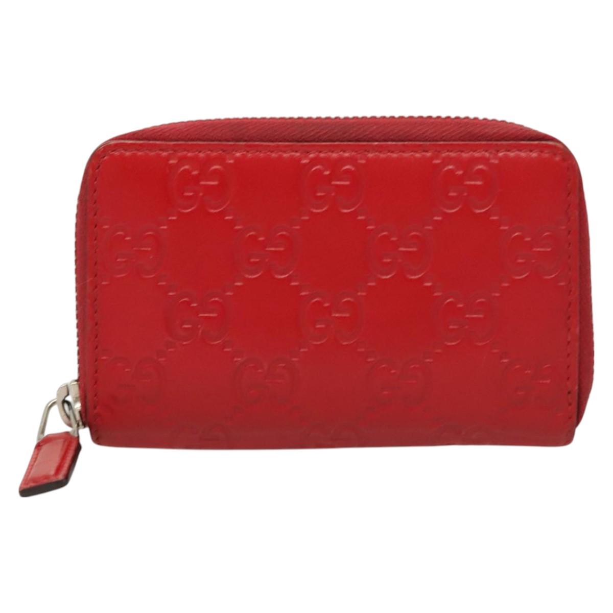 GUCCI GG Canvas Guccissima Coin Purse Leather Red 255452 Auth 127950V