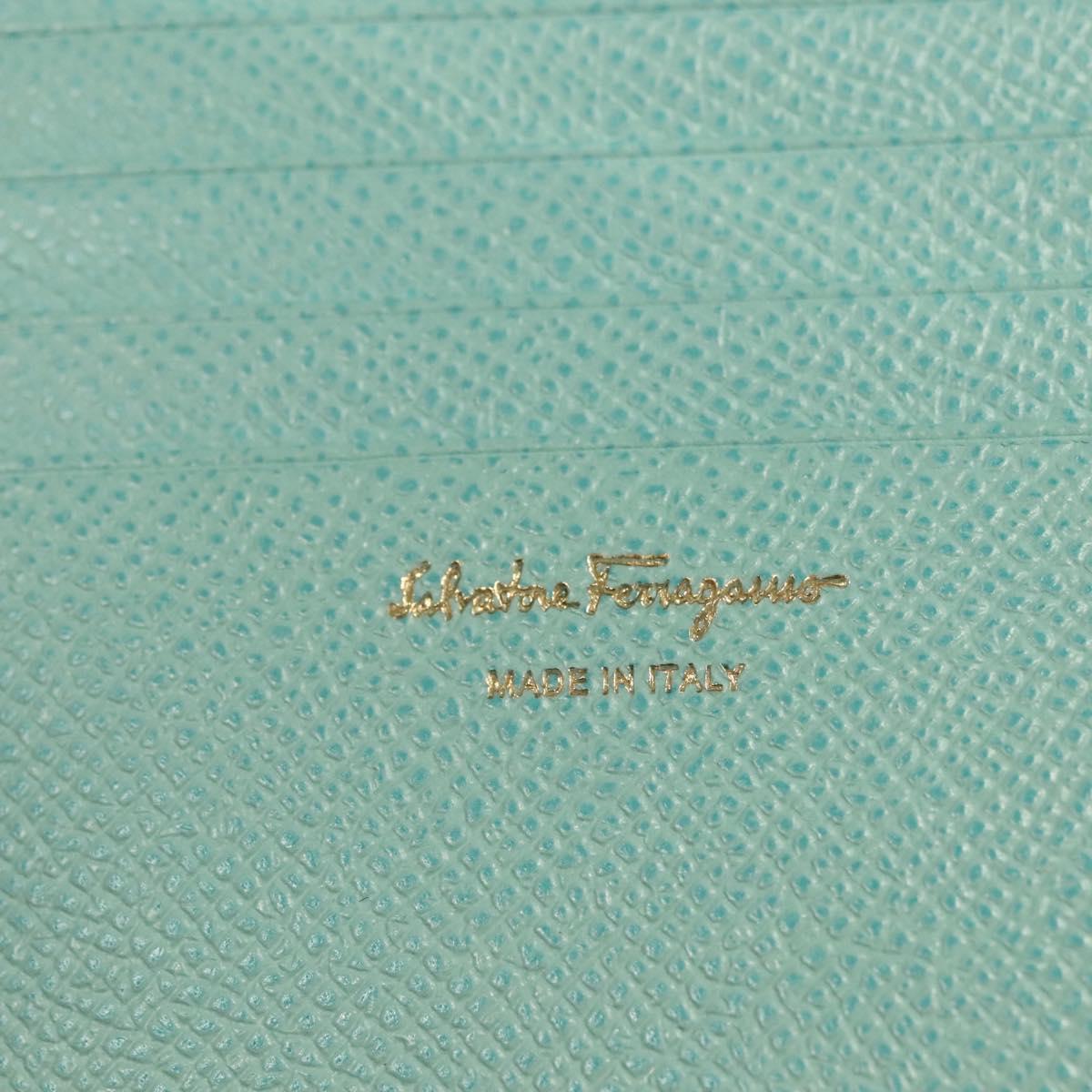 Salvatore Ferragamo Wallet Leather Turquoise Blue Gold Auth 127952V