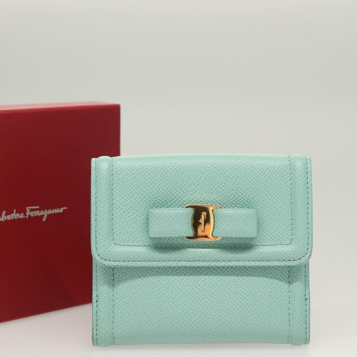 Salvatore Ferragamo Wallet Leather Turquoise Blue Gold Auth 127952V