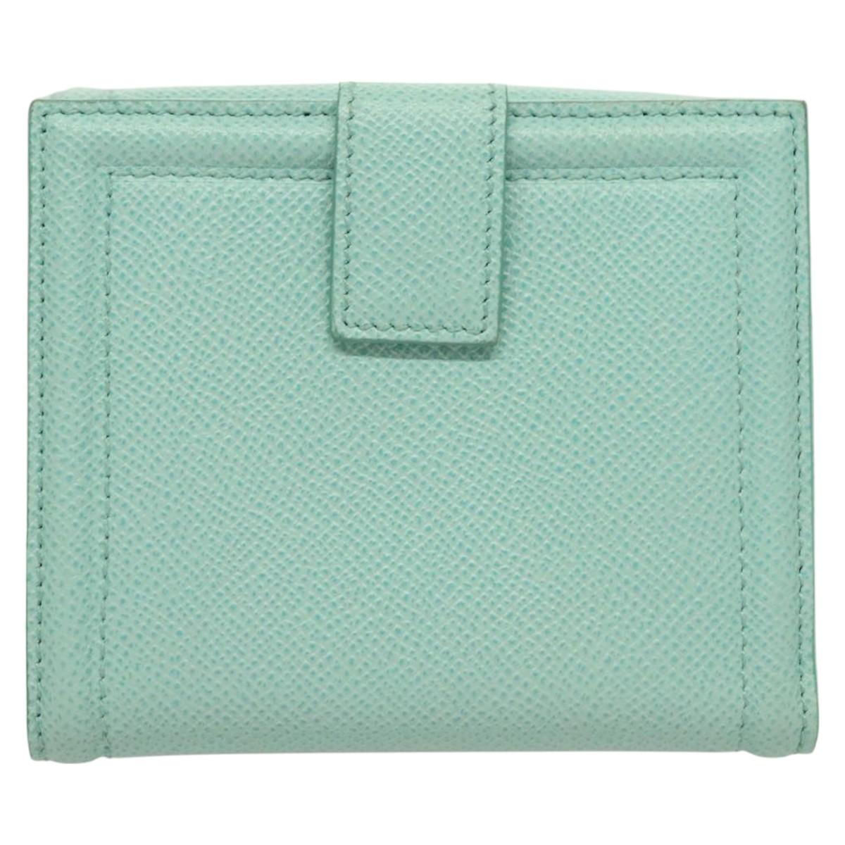 Salvatore Ferragamo Wallet Leather Turquoise Blue Gold Auth 127952V