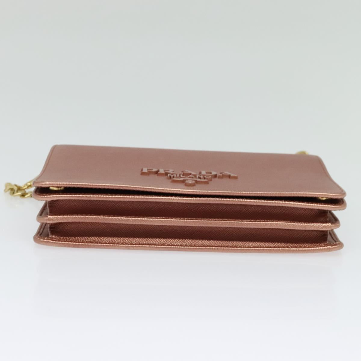 PRADA Chain Shoulder Bag Leather Pink Gold Auth 127990