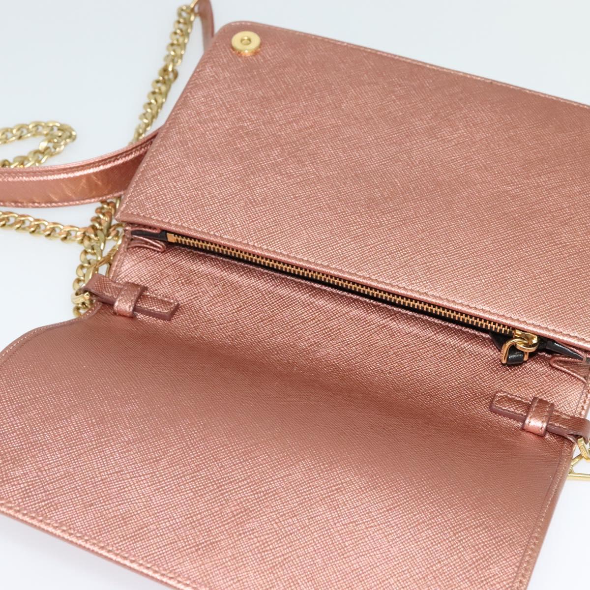 PRADA Chain Shoulder Bag Leather Pink Gold Auth 127990