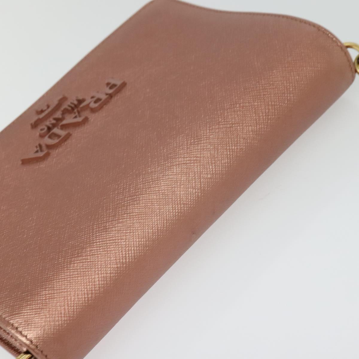 PRADA Chain Shoulder Bag Leather Pink Gold Auth 127990
