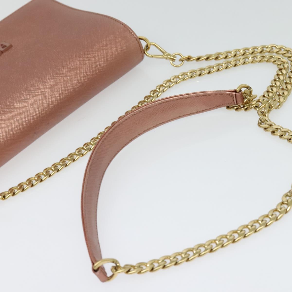 PRADA Chain Shoulder Bag Leather Pink Gold Auth 127990
